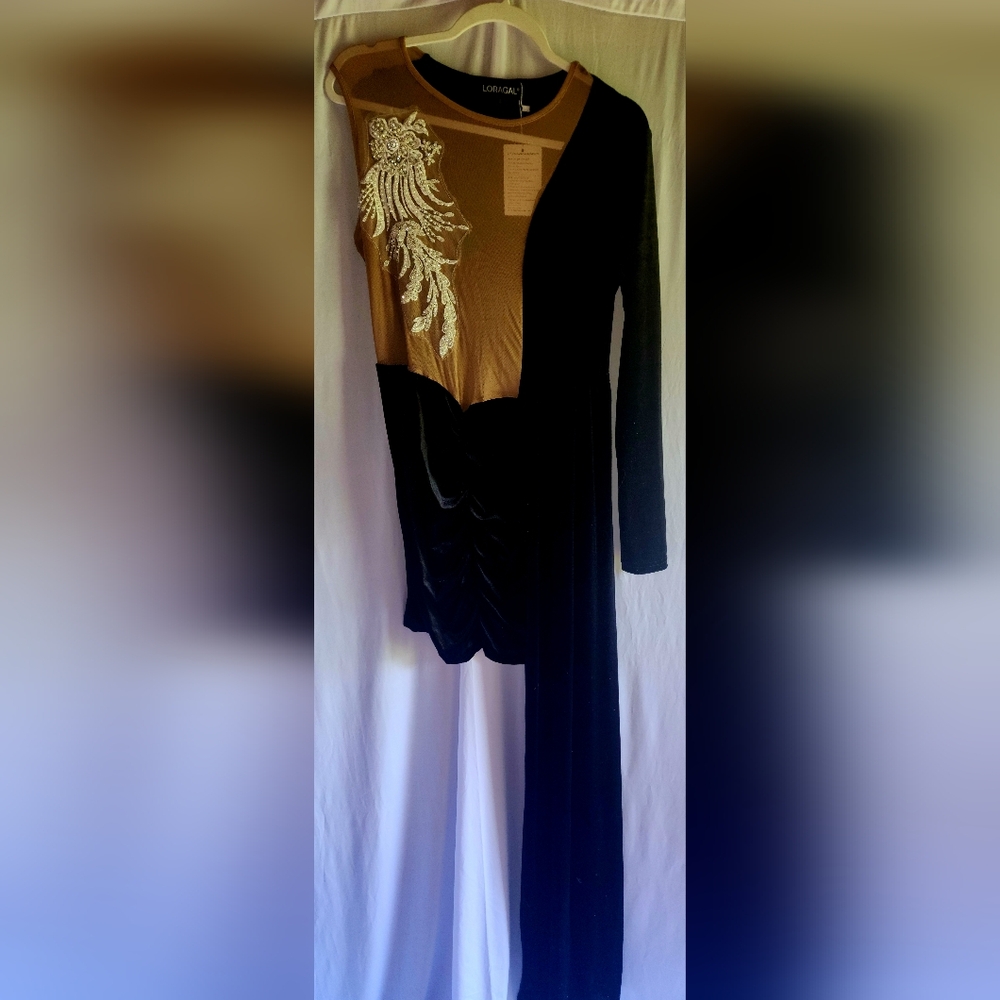 Loralette Black and Brown Dress with White Embroidery